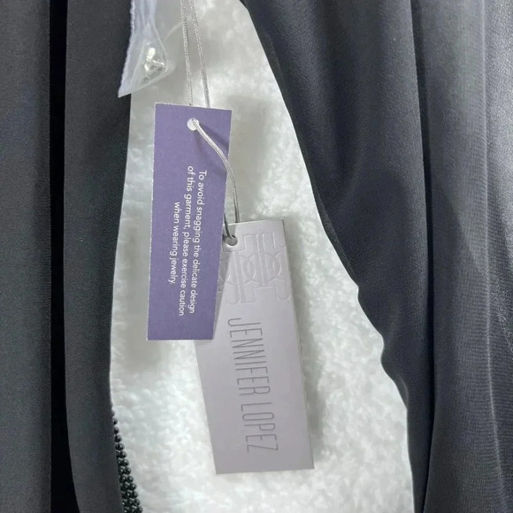 NWT Jennifer Lopez Womens M Black Sheer Blouse Rhinestone Details Bishop Sleeves - Picture 7 of 14